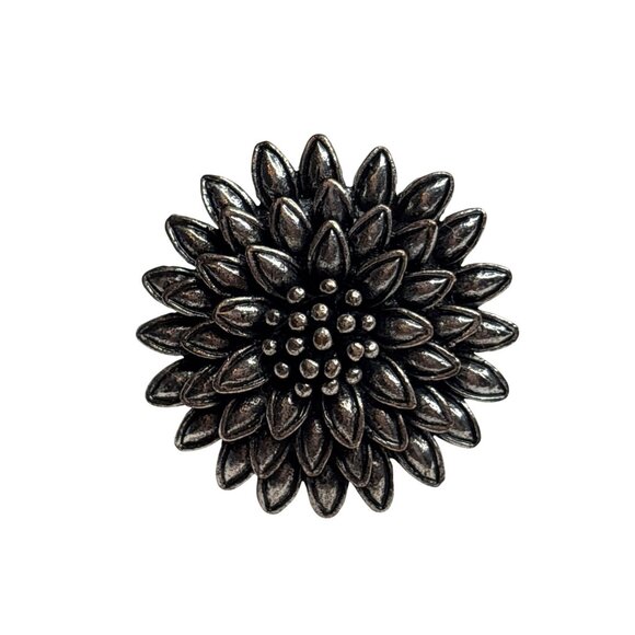 Silvertone Statement Flower Adjustable Ring - Picture 1 of 3